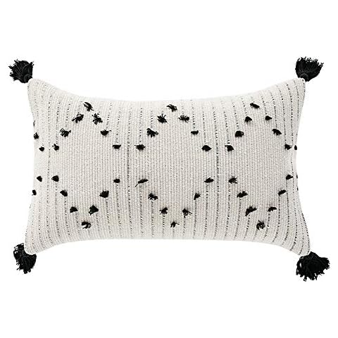 Sungea Black and White Lumbar Pillow Cover, 12 x 20 Inch, Neutral Decorative Collection Throw Accent Woven Cotton Tassel Pillow Case for Home, Party, Car, Office and Farmhouse (Tribal Geometric) Cover