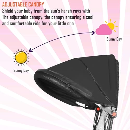 Image of BABY SMILE 4-in-1 Kids Tricycle with Adjustable Canopy, Parent Push Handle, Red and White (RED Black)