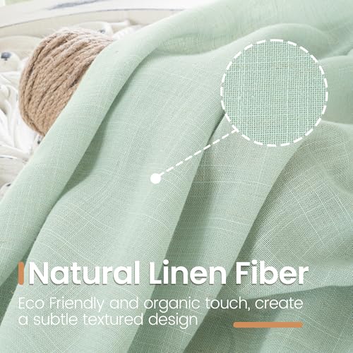 Image of BGment Light Green Linen Curtains 40 Inches Long - Sheer Kitchen Drapes Textured for Short Window with Rod Pocket Lightweight, 2 Panels Set, 42 X 40 Inch