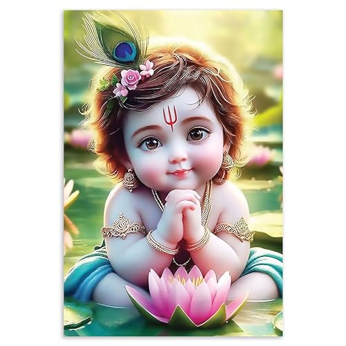 Goelite Bal Gopal Krishna Photo For Pregnant Women Poster For Decoration Wall’s Bedroom, Living Room, And More | Cute Baby Krishna Wall Poster Size:”18x12” Inches Set Of 1 (Design 18)