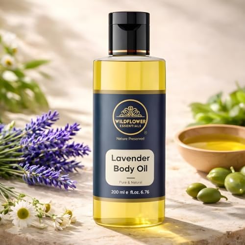 Image of Lavender Body Oil with Almond Oil, Jojoba Oil & Vitamin E Oil | Intense Nourishment | Long Lasting | Non-Greasy & Lightweight | Soft & Nourished Skin | For All Skin Types- 200ml