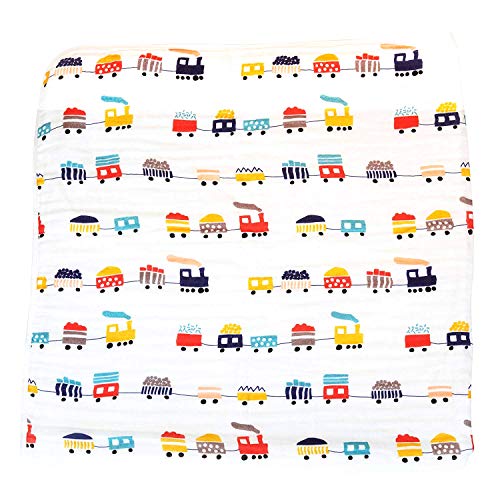 ADDISON BELLE Baby Blanket - 100% Organic Cotton Toddler Blanket - Premium 4-Layer Muslin Blanket - Baby Boy Dream Blankets - Lightweight/ Oversized (47" x 47") - Trains Print