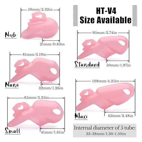 Image of HT-V4 Chastity Cage for Men | 5 Adjustable Wide Rings & 6 Colors | Beginner-Friendly | Adult Sex Toy with Sizing Guide (Pink, Small)
