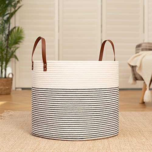 Oiahomy Laundry Basket- Rope Basket Large Storage Basket With Handles,Modern Decorative Woven Basket For Living Room,Storage Baskets For Toys, Throws, Pillows,And Towels -18"18"×15"-White #TOP1