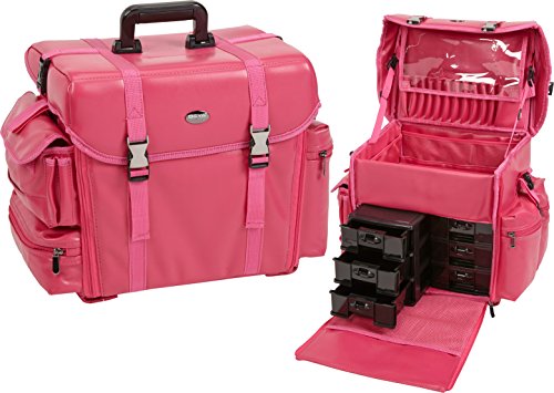 Seya Beauty Soft-sided Nylon, Carry on Professional Makeup Case w/Removable Drawers and Brush Holder (Pink Leather)