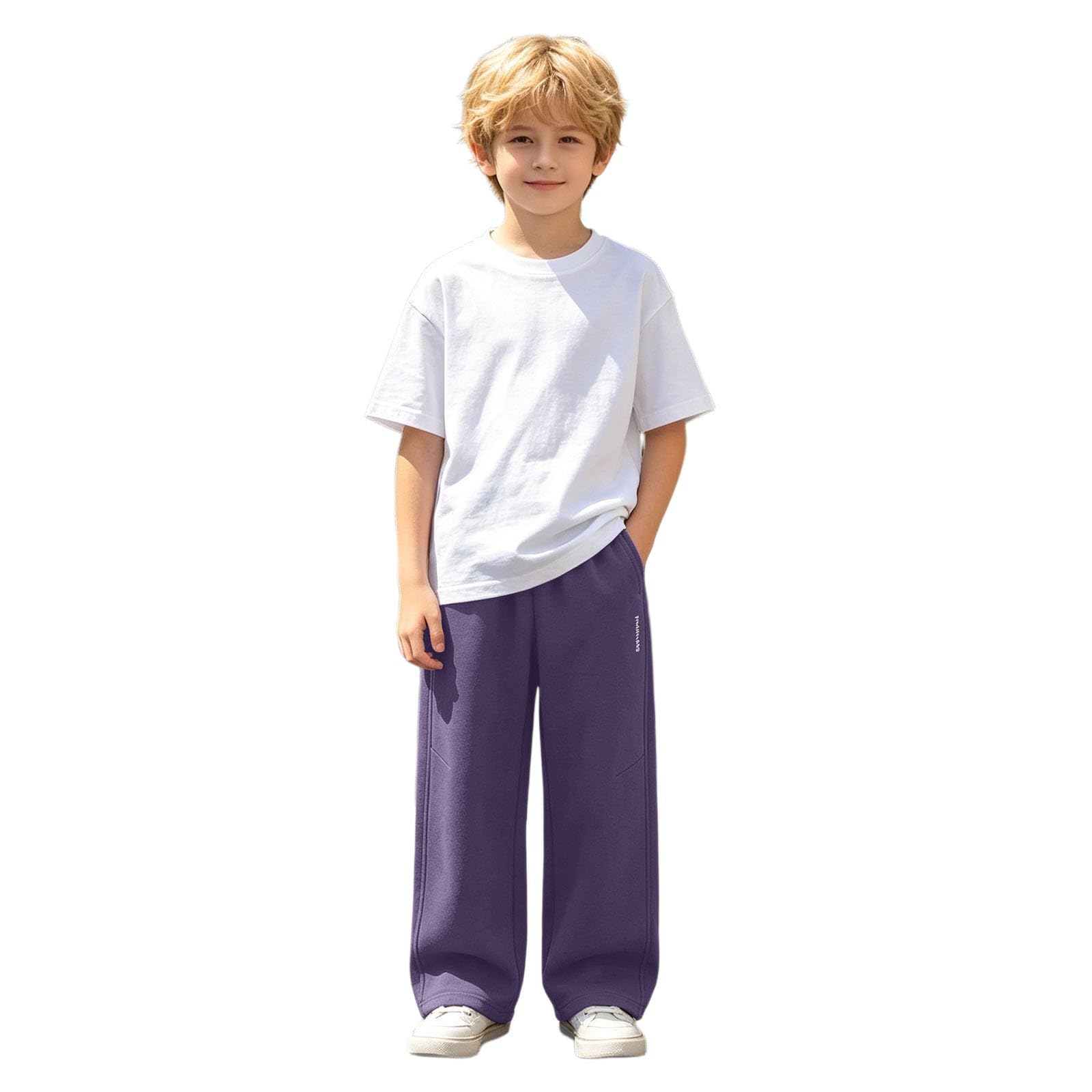 Pantalon de jogging ample à jambes larges pour enfants au style minimaliste - 7