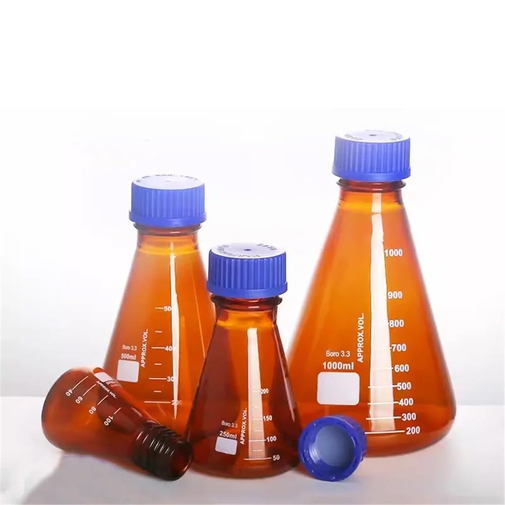 Vetreria da laboratorio Matracci in vetro borosilicato da 50-1000 ml con tappo a vite, bottiglie triangolari da laboratorio(Brown 1000ml(GL45))