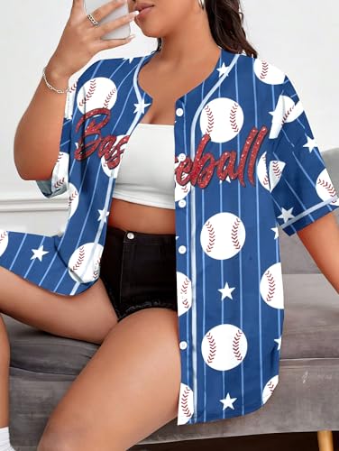 Image of Baseball Shirt Women Baseball Jersey Graphic Button Down Shirt Game Day Short Sleeve Tops
