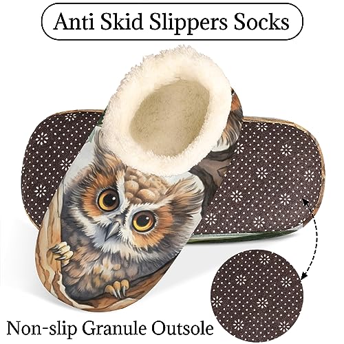 Lovely Owl Slippers for Women Men, Tree Leaves House Slippers Socks Warm Fuzzy Memory Foam Indoor Slippers Lightweight Cozy Anti-Skid Closed Back Home Shoes, Medium4