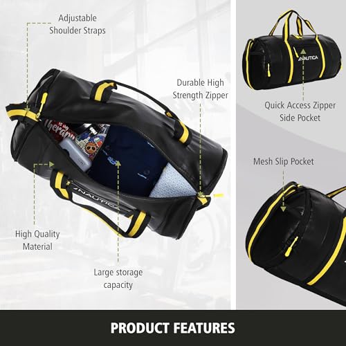 Image of Nautica Duffle Bag for Travel | Stylish Leatherette Luggage | Compact and Comfortable for Travelling |Hand Duffel Bag |Suitable for Men and Women, Yellow