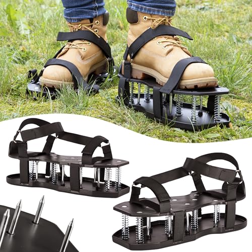 ONVAYA® Rasenlüfter-Schuhe ǀ Doppelsohle mit Federn ǀ passend für die Schuhgrößen 37 bis 47 ǀ mit verstellbarem Klettverschluss ǀ Nagelschuhe zur Rasenbelüftung