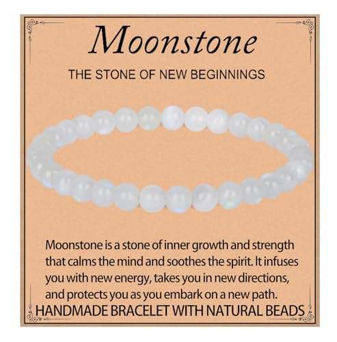 LPBeads Handmade Natural Gemstone Stretch Elastic 6mm Moonstone Bracelet Healing Crystal Round Stone Beads Jewelry Gifts for Women Men