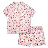 Hello Kitty Girls Pajama Set - 2 Piece Cozy Girls Pjs with Button Down Short Sleeve & Shorts For Kids - Official Product Light Pink