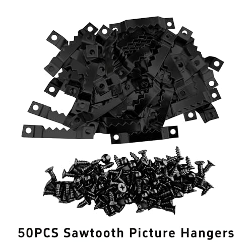 Image of 50PCS Small Sawtooth Picture Hangers, Heavy Duty Sawtooth Hangers, Black Metal Photo Frame Hanging Hardware for Hanging Pictures Frames Mirrors Artwork