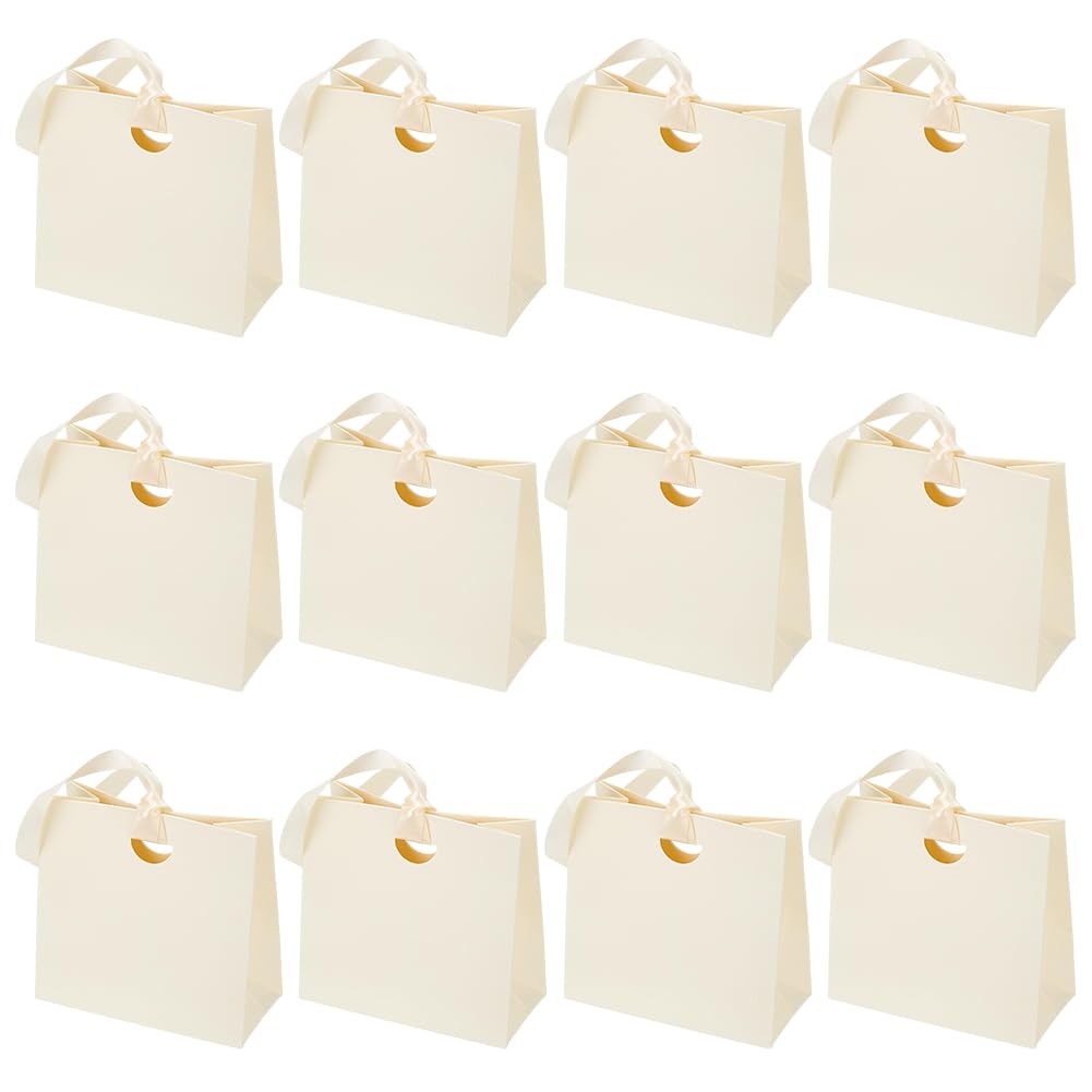 FREEBLOSS 12 Stück Dankeschön Geschenktüten Mit Schleifengriffen 6.1x3x5.7'' Papiergeschenktüten Für Hochzeiten Geburtstage Und Babypartys