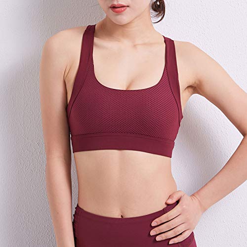 Nishore Sutiã esportivo feminino com alças cruzadas malha acolchoada cortada tops respirável fitness