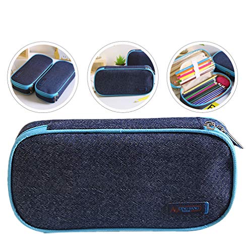 STOBOK Bolsa para LÃ¡pis Denim Estojo para Caneta de Lona Recipiente de Armazenamento de LÃ¡pis Esto