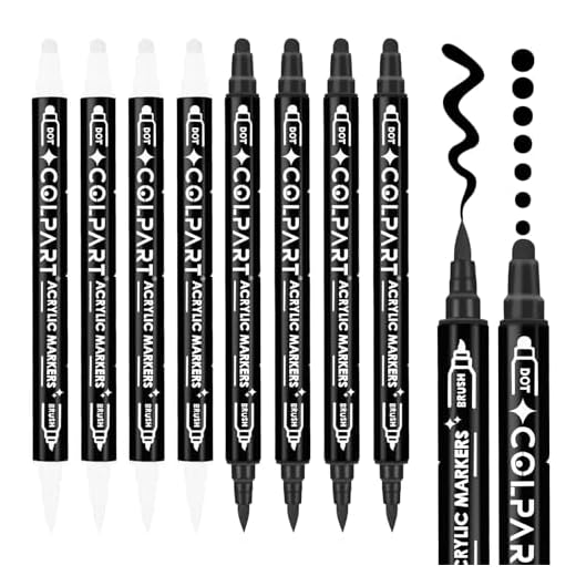 AFEION 8 lápices acrílicos, blanco y negro, lápices acrílicos para piedras, resistentes al agua, rotuladores de doble punta, multimarcador acrílico para piedras, papel, madera, lienzo, cerámica