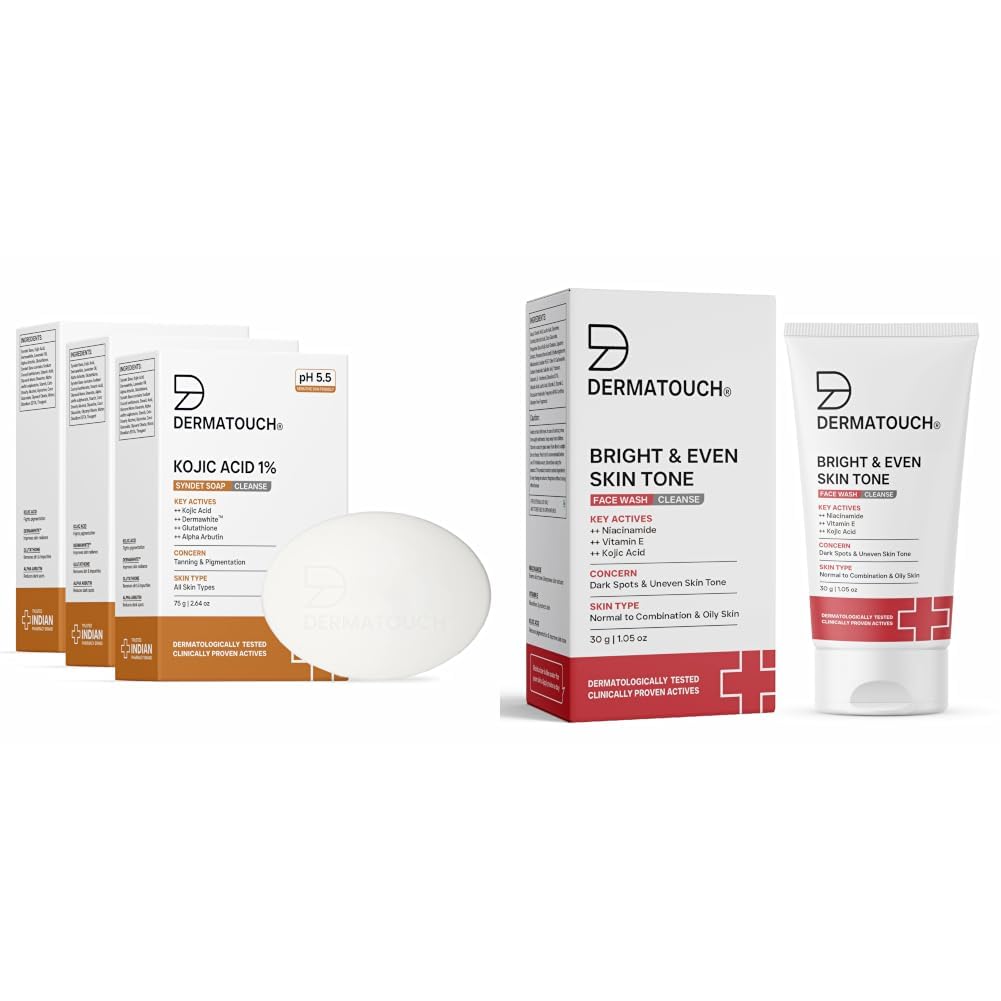 DERMATOUCH Kojic Acid 1% Soap with Glutathione & Alpha Arbutin & Bright & Even Tone Face Wash with Niacinamide, Vitamin E and Kojic Acid 30g-image-5