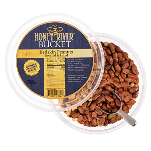 Red Skin Peanuts Roasted Salted 23 Oz. Party or Gift Table-Top-Bucket with Mini Aluminum Scooper Included!