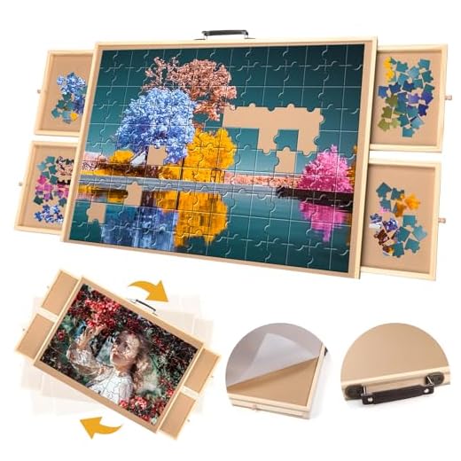 NEOACT 1000 Piece Puzzle Board, 30.4”x22.4”Puzzle Table with Drawers and Cover, Jigsaw Puzzle Board, Portable Puzzle Tables for Adults and Kids, Wooden Puzzle Table with Lazy Susan and Handle