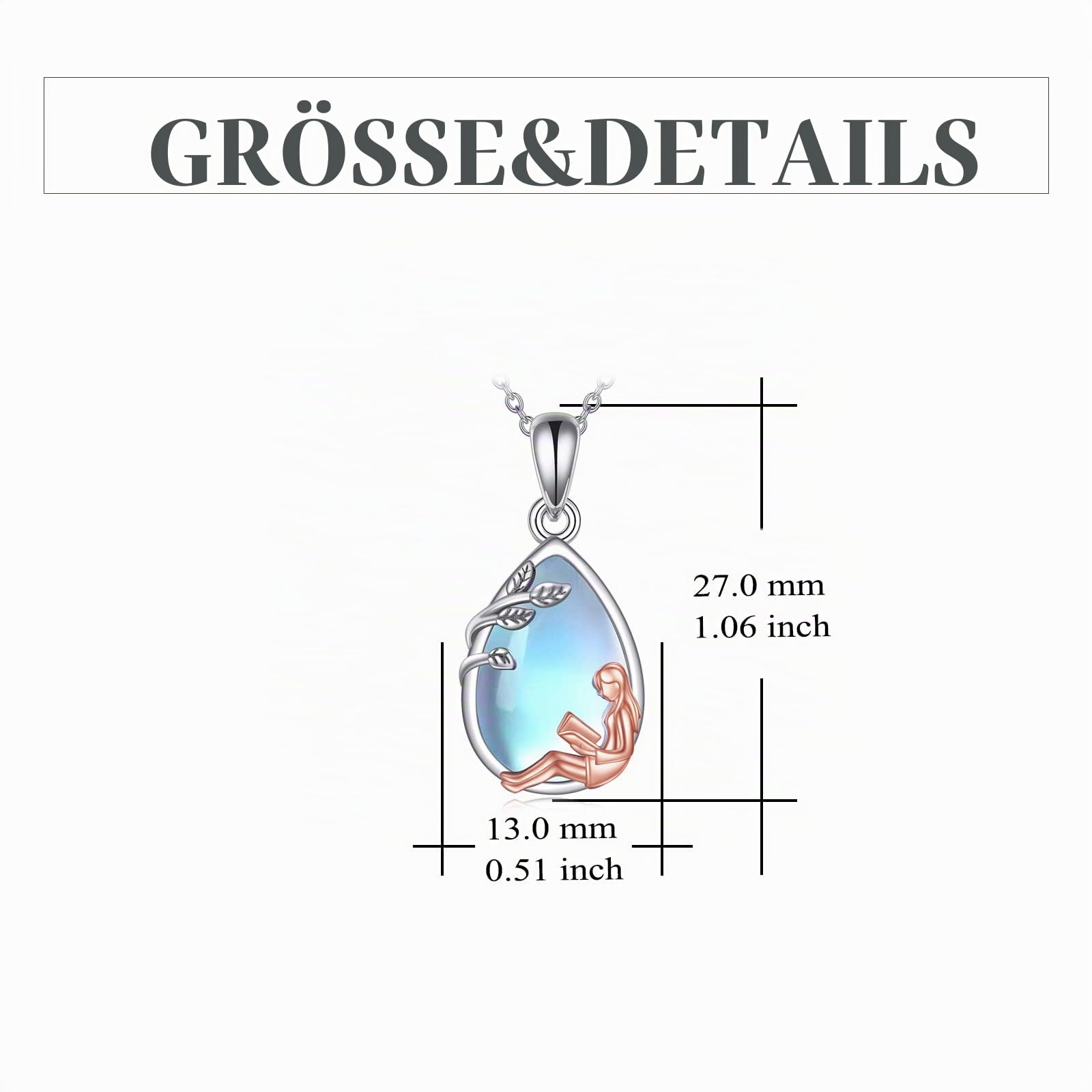 YFN Geschenk für Leseratten Sterling Silber Buch Kette Mondstein Buch Anhänger Halskette Lesen Schmuck für Frauen Mädchen Buchliebhaber Bücherwurm