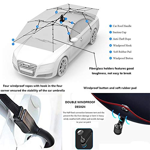 Semi-Automatic Automobile Protection Umbrella, Tent Movable Carport, Folded Car Protection Umbrella Sunproof Sun Shade, Universal(138''X72'')