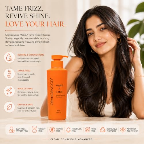 Image of Orangewood Mane‑A‑Tame Repair Rescue Shampoo & Conditioner - 2 x 350 ml Combo - Sulphate‑, Paraben‑ & Mineral‑Oil‑Free - Infused with Lime, Avocado & Quinoa to Smooth & Repair Damaged Hair