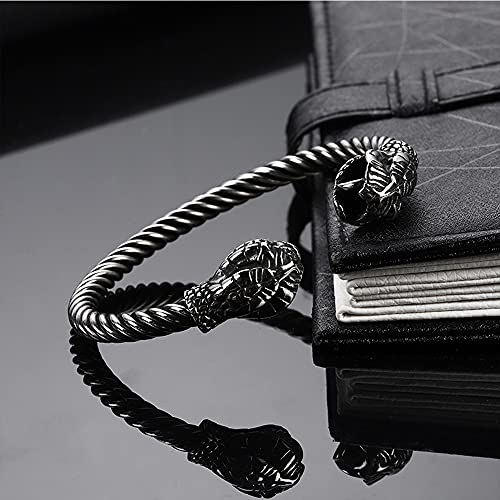 Turtledove Viking Bracelet With Serpent Heads, Midgard Cuff Bangle Of Jormungandr Armring, Animal Jewelry #TOP1