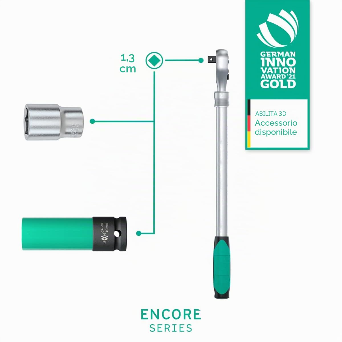 Cricchetto telescopico da 1/22 ENCORE 600 45-60 cm WIESEMANN 1893 I chiave a cricco telescopica per lavori che richiedono coppie elevate a 615 Nm I con 72 denti e funzione di commutazione I 81338