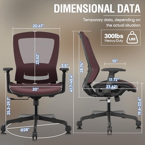 Image of ELABEST Mesh Office Chair,Ergonomic Computer Desk Chair,Sturdy Task Chair- Adjustable Lumbar Support & Armrests,Tilt Function,Comfort Wide Seat,Swivel Home Office Chair (Red)