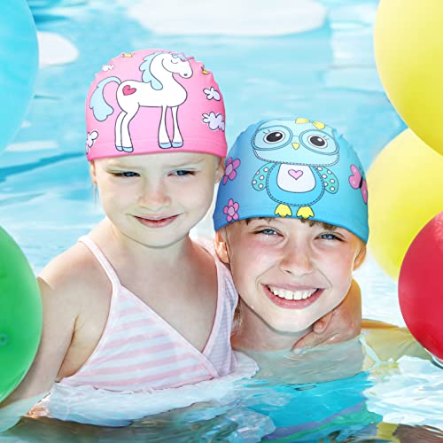Image of 3 Pieces Kids Swim Caps for Boys Girls Age 1-6 Waterproof Swimming Cap Pool Cap for Kids Child Swim Caps for Toddler Youth (Bright Style)