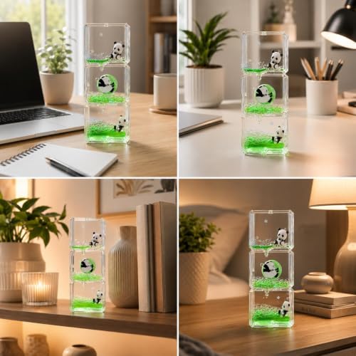 Image of Kawaii Panda Liquid Motion Paperweight with Floating Glitter, Unsinkable Fluid Sensory Desk Toy, Decorative Stress Relief Accessory for Office,Kids & Adults (Panda Liquid Drop Timer Sensory)