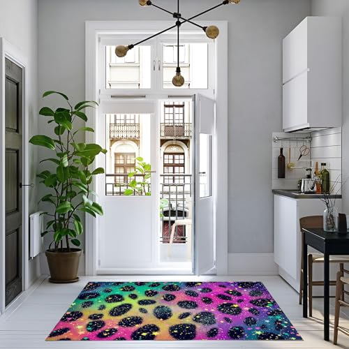 Tapis doux et antidérapant léopard coloré 90x150 pour cuisine et salon lavable