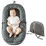 AlamzBeaba Baby Lounger for Newborn, 0-12 Months, Portable Infant Lounger Pillow with Adjustable Support, Soft Breathable Cover, Folds Into Backpack for Travel, Ideal for Home & Outdoor Use - Gray