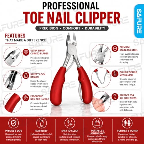 Image of Toe Nail Clipper, Professional Thick & Ingrown Toenail Correction Tool, Pedicure Clippers Toe Nail Cutter for Men & Women, Super Sharp Curved Blade Grooming Tool | Multipurpose