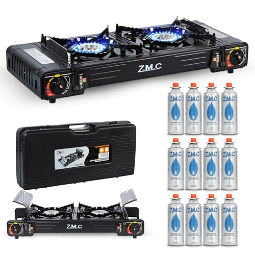 Z.M.C Premium Camping Gaskocher 2-flammig + 12 Gaskartuschen 227g,...
