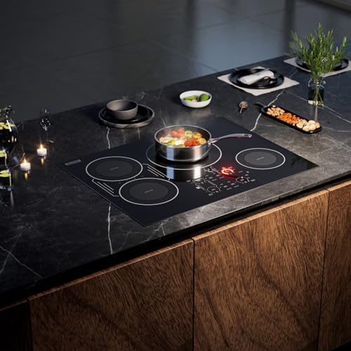 Image of Empava Flex 30 inch Induction Cooktop 4 Burner, Drop-in, Hardwired | cTUVus Certification, Bridge-SYNC, Auto RapidHeat, 3 Preset Modes, 17 Power Levels+Boost, Glide-touch Controls, Pan Sensor