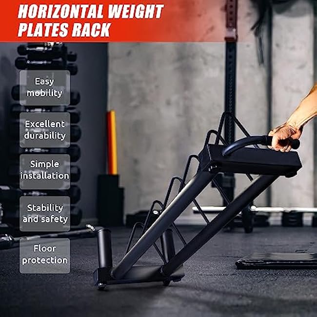 RitFit Horizontal/Vertical Weight Plates Rack, Weight Storage Rack with Barbell Bumper Weight Plates Holder for 2-Inch Weight Plates, Olympic Bar Storage Rack with Handle and Rolling Wheels
