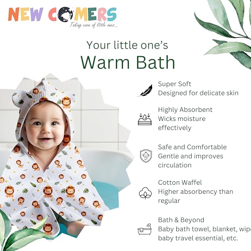 Image of NEW COMERS 100% Pure Cotton Waffle Hooded Wrapper - Baby Towel for New Born | Big Size 50cm x 26cm | Soft, Safe & Skin-Friendly | Perfect for Newborns 0-5 Years | Breathble Absorbant (Multicolor 4)