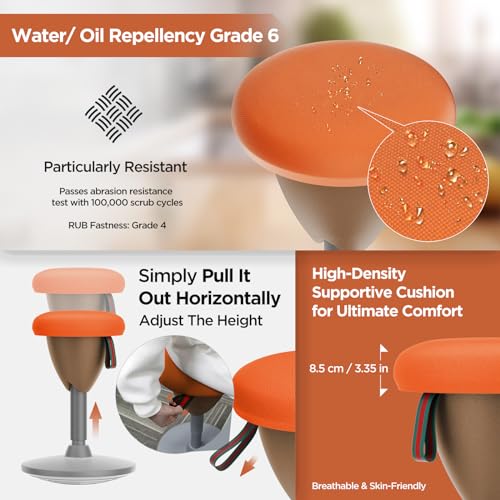 Image of XJ-HOME Height Adjustable Active Motion Stool, Standing Desk Wobble Chair, Ergonomic Stand Perch Sit Rotate 360 Balance Stool with Cushion & Non-Slip Base for Office Home Classroom Orange(Brown base)
