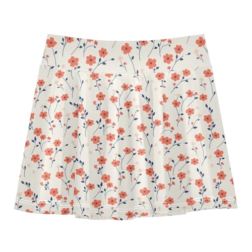 Beige Wildfloral Athletic Skirts for Girls with Built in Shorts Sports Skirts for Kids with Pockets Flowy Skort for Little Girl