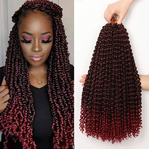 7 Packs Passion Twist Hair 18 Inch Water Wave Hair Crochet Braiding Hair Curly Crochet Hair Ombre Bohemian Braids Synthetic Passion Twist Crochet Braid Hair Extensions ( 22 Strands/Pack,T1B/Bug)
