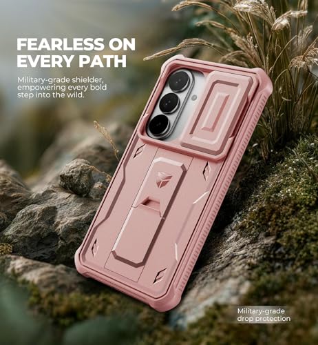 Image of Dexnor for Samsung Galaxy S26 Case with Upgraded Slide Camera Cover & 2 Front Frames & Built-in Screen Protector & Kickstand, Heavy-Duty Rugged Case Full-Body Protective Cover(2026),6.3 inch,Peony Pink