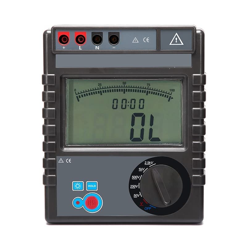 Insulation Resistance Tester Meter Megohmmeter Insulation Resistance Measurement Instrument with Insulation Resistance Range 0.1MΩ to 200GΩ 4-Digit Large LCD Display