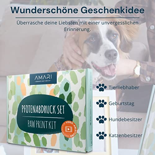 Amari ® Pfotenabdruck Set – Abdruckset für Tiere mit Buchstaben, Zahlen und Bilderrahmen – Pfotenabdruck Set Hunde Pfotenabdruck Set Katze Geschenk für Hundebesitzer Erinnerung Hund Bilderrahmen