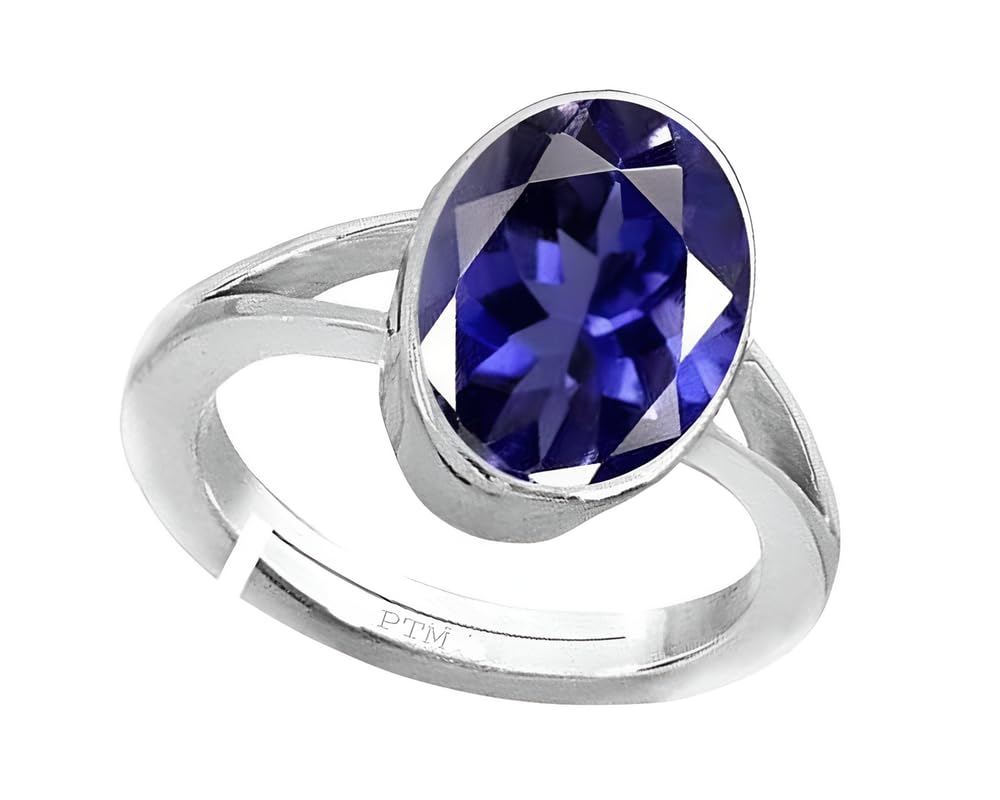 PTM Natural Iolite/Neeli 3.25 Ratti to 10.25 Ratti or 3 Carat to 9.5 Carat Astrological Certified Gemstone Sterling Silver/bis Hallmark Adjustable Ring for Men & Women