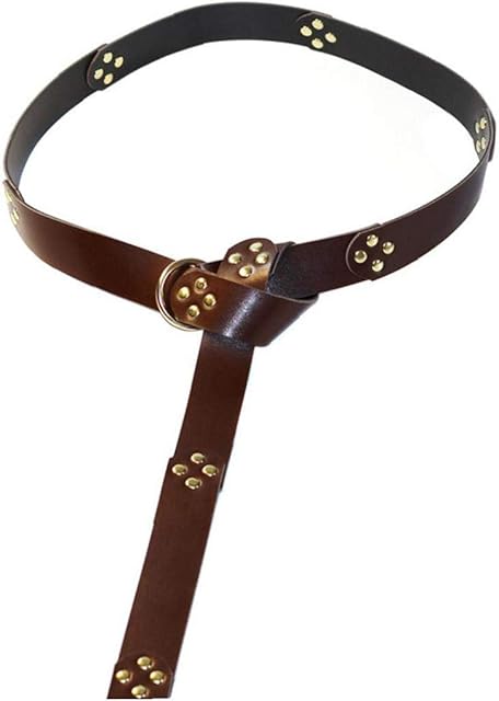Asien Leather Ring Belt Medieval Viking Knight Cosplay Viking Battle Costume Leather Ring Belt for Men Women Brown