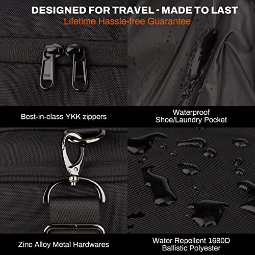 Tourenne 45L Travel Duffel Bag Foldable Weekender Sport Gym Duffle Carry On Luggage with shoe compartment wear/tear resistant water repellent 1680D Ballistic polyester - Black4