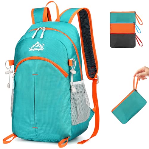 BiYiYun 20L Small Hiking Backpack for Men Women, Lightweight Foldable Daypack Water-resistant Travel Camping Packable Backpack (Green)